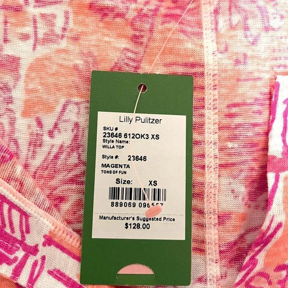 Lilly Pulitzer Sz XS Duval Top Linen Pink Cheeky Melon Rule Breakers NWT… - Picture 7 of 9